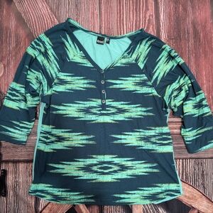 Cruel Girl Baseball Style Henley - Southwestern Pattern